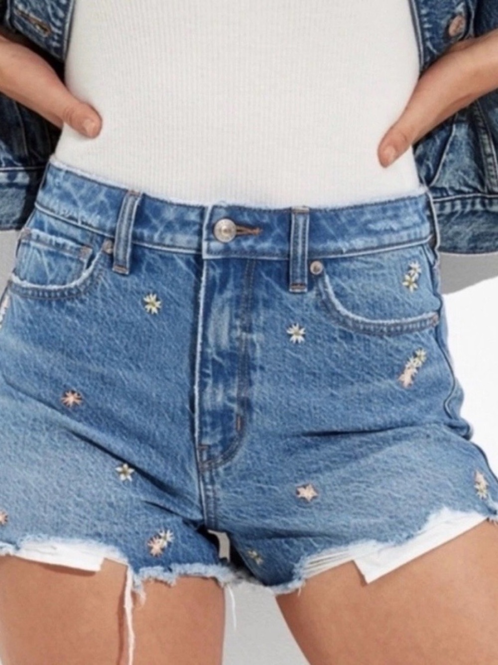 American Eagle Embroidered Denim Shorts